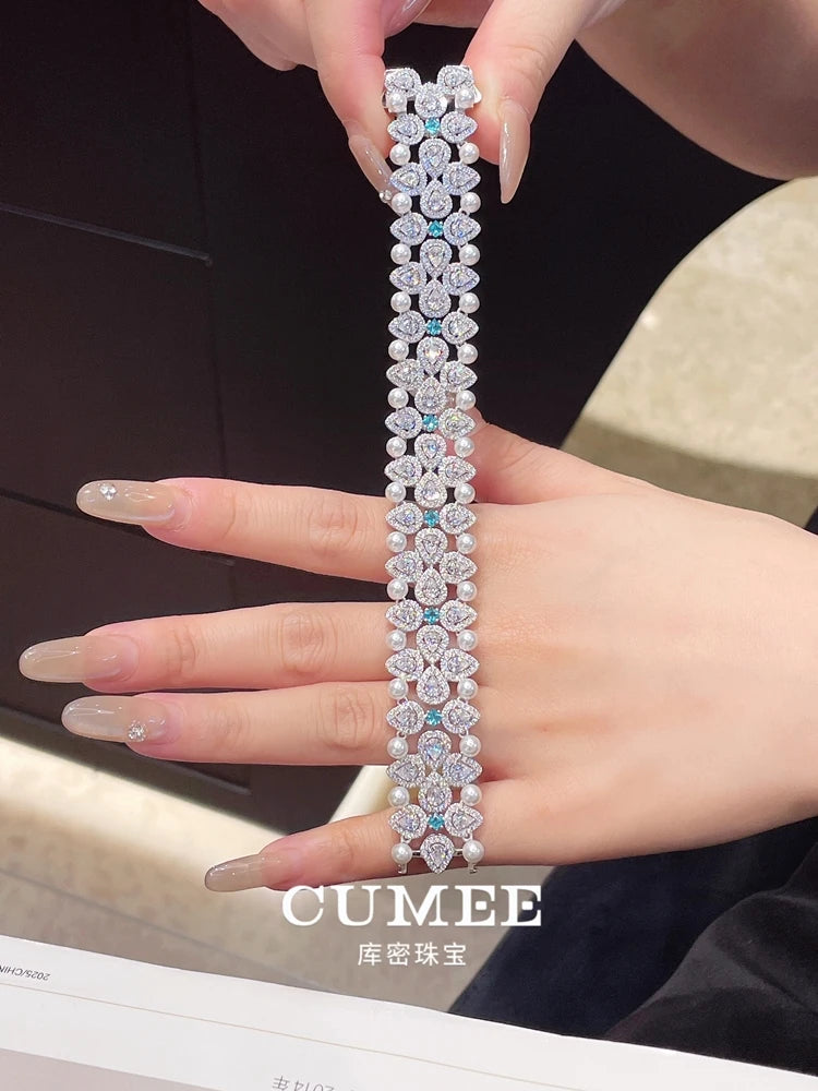 CUMEE Retro Pearl Bead Bracelet 925 Silver-Plated Gold Women’s Vintage Jewelry