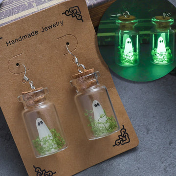 Halloween Glow Ghost Drop Earrings – Cute Luminous Blue-Green Jewelry