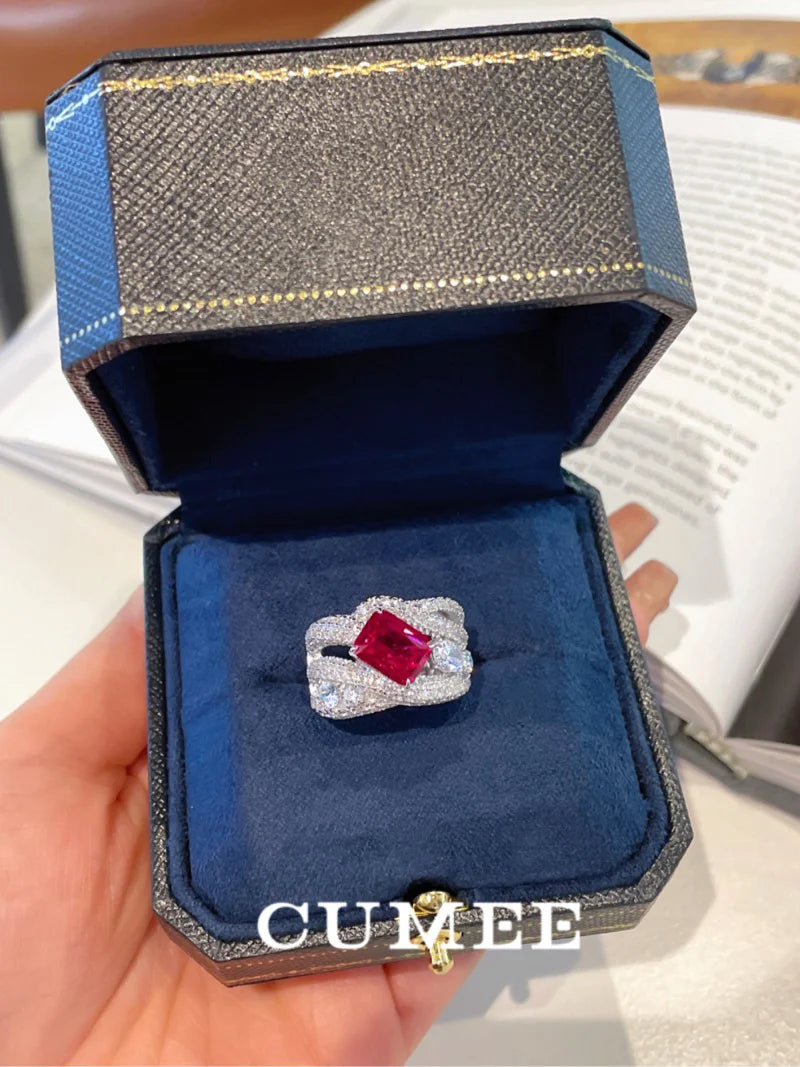 Wide Luxury Synthetic Ruby Ring for Women 925 Sterling Silver Gold & Silver Plated CZ