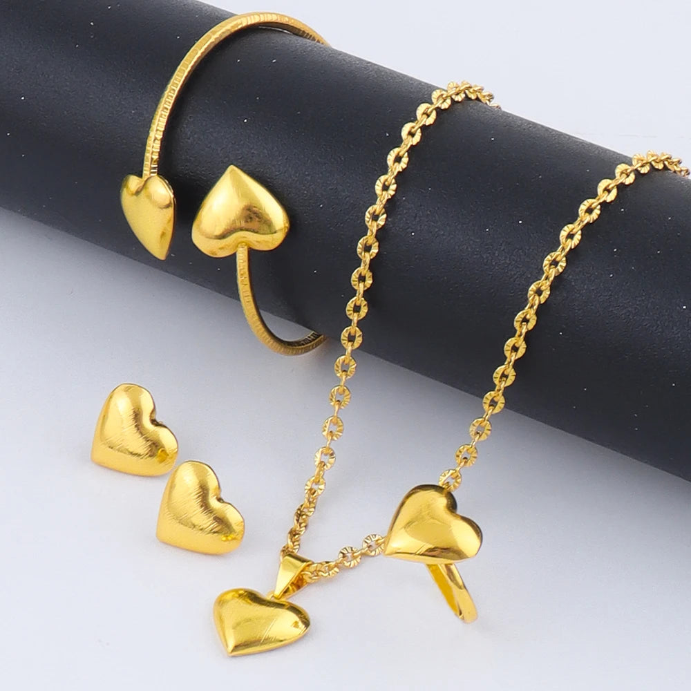 Gold Plated Stainless Steel Heart Jewelry Set for Women