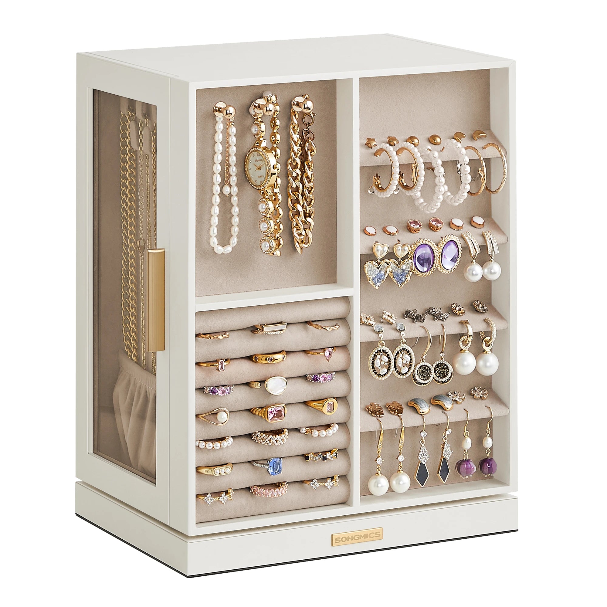 SONGMICS 360° Rotating Jewelry Box with 5 Drawers Organizer and Glass Window