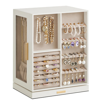 SONGMICS 360° Rotating Jewelry Box with 5 Drawers Organizer and Glass Window