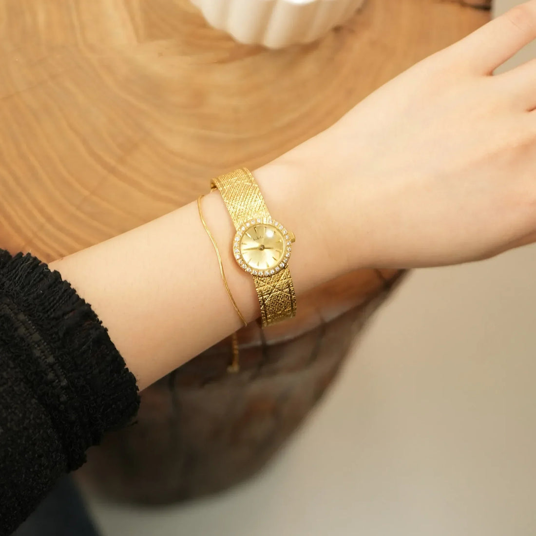 Vintage Women’s Small Dial Watch – Diamond Brass Band 24K Gold Plated