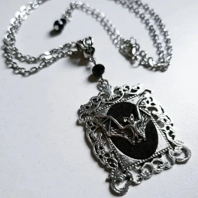 Goth Bat Vampire Cameo Pendant Necklace – Crystal Jewelry Gift