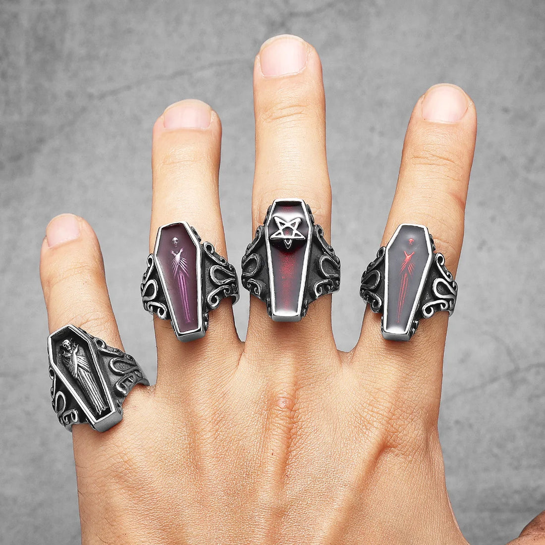 Gothic Mummy Vampire Coffin Ring – Stainless Steel Punk Jewelry