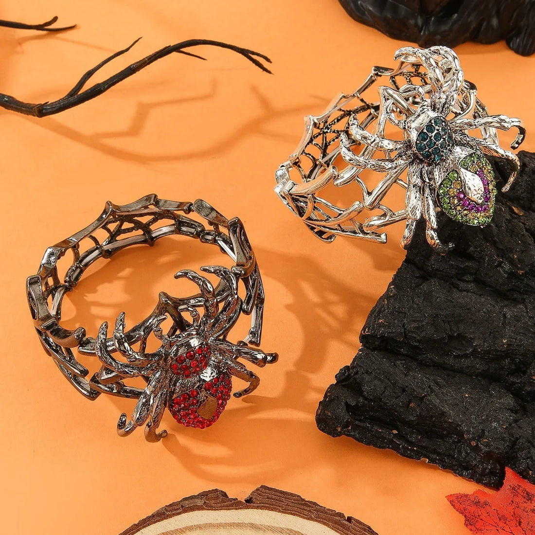 Halloween Spider Bracelet – Rhinestone Alloy Adjustable Bangle
