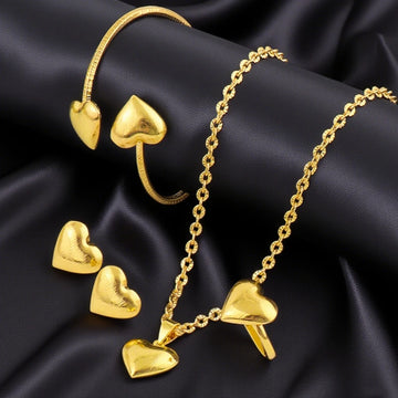 Gold Plated Stainless Steel Heart Jewelry Set for Women