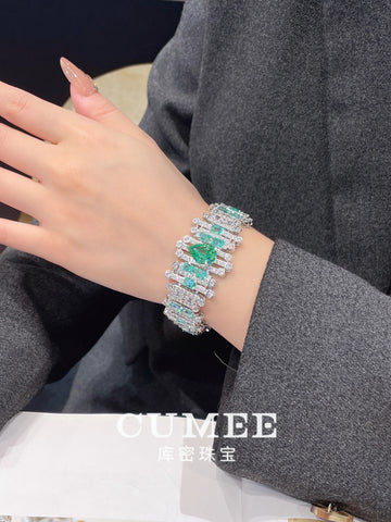 CUMEE Paraiba Gemstone Bracelet 925 Sterling Silver Gold Plated