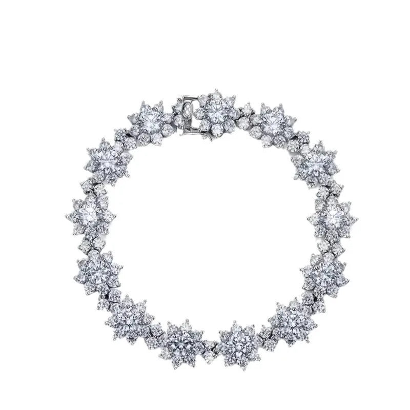 Metis D Color VVS1 Moissanite Sunflower Bracelet 925 Sterling Silver Luxury Bridal Jewelry