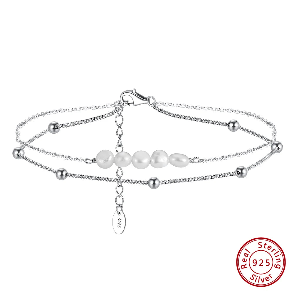925 Sterling Silver Pearl Pendant Anklet – White Pearl Foot Chain