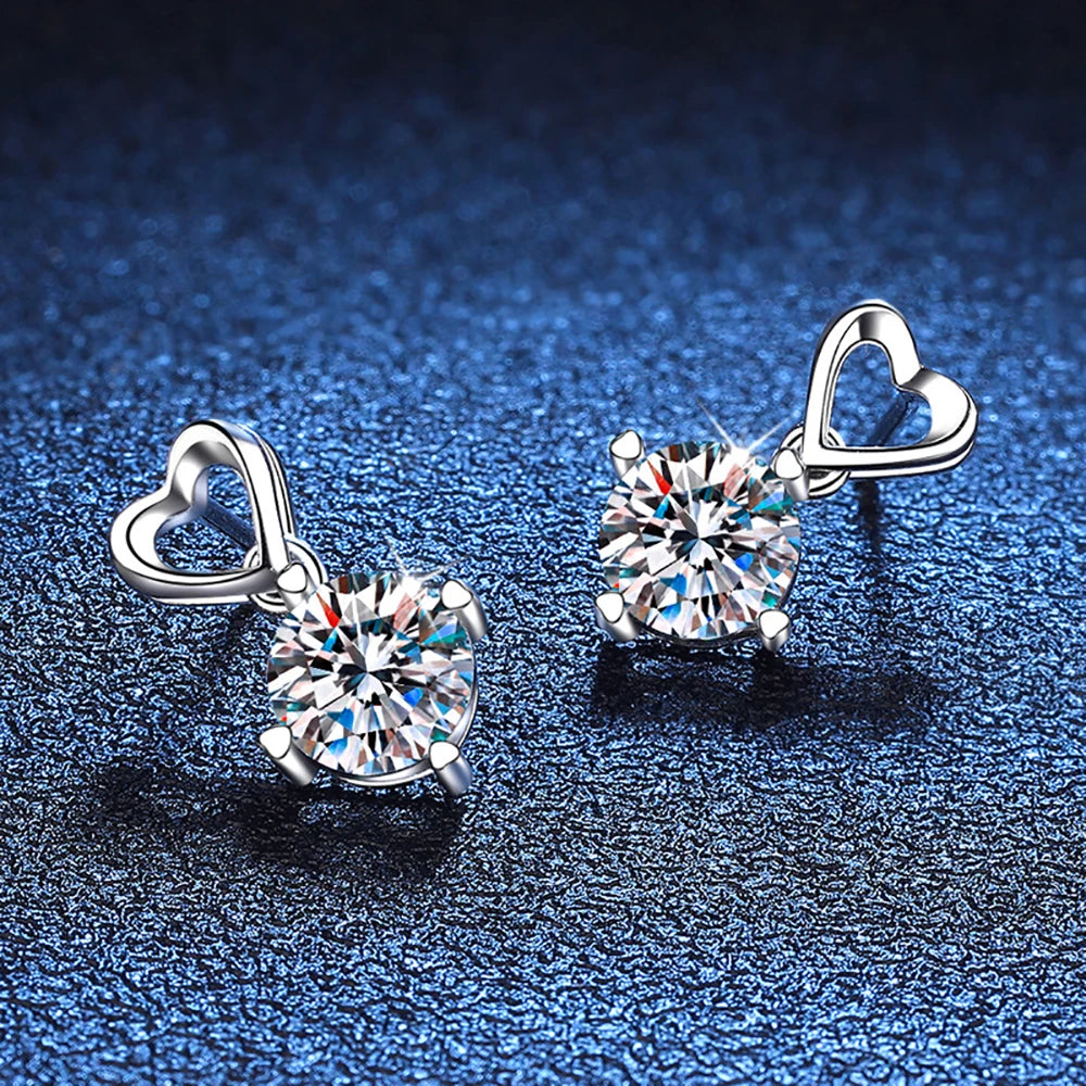 TEMGF S925 Sterling Silver 6.5mm Moissanite Stud Earrings with GRA Certificate 2CT Pair