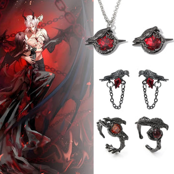 Love and Deepspace Sylus Brooch – Ruby Crow Cosplay Badge Necklace