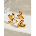 Zora Minimalist Stainless Steel 18K Gold Plated Heart Glossy Earring Open Ring Set Waterproof Attractive Jewelry