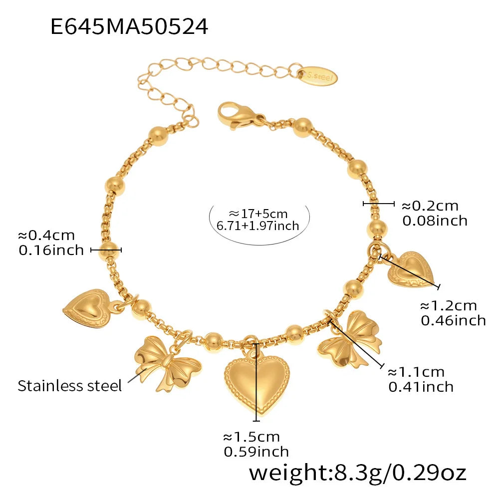 Trendy Moon Heart Stainless Steel Bracelet Bangle for Women Cute Luxury Charm Jewelry Wedding Banquet Gift