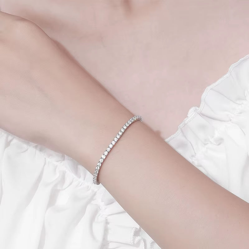 2Mm Moissanite Tennis Bracelet 925 Sterling Silver Plated White Gold Bracelet for Women Man Sparkling Party Jewelry