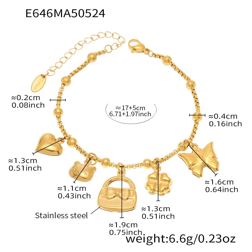 Trendy Moon Heart Stainless Steel Bracelet Bangle for Women Cute Luxury Charm Jewelry Wedding Banquet Gift