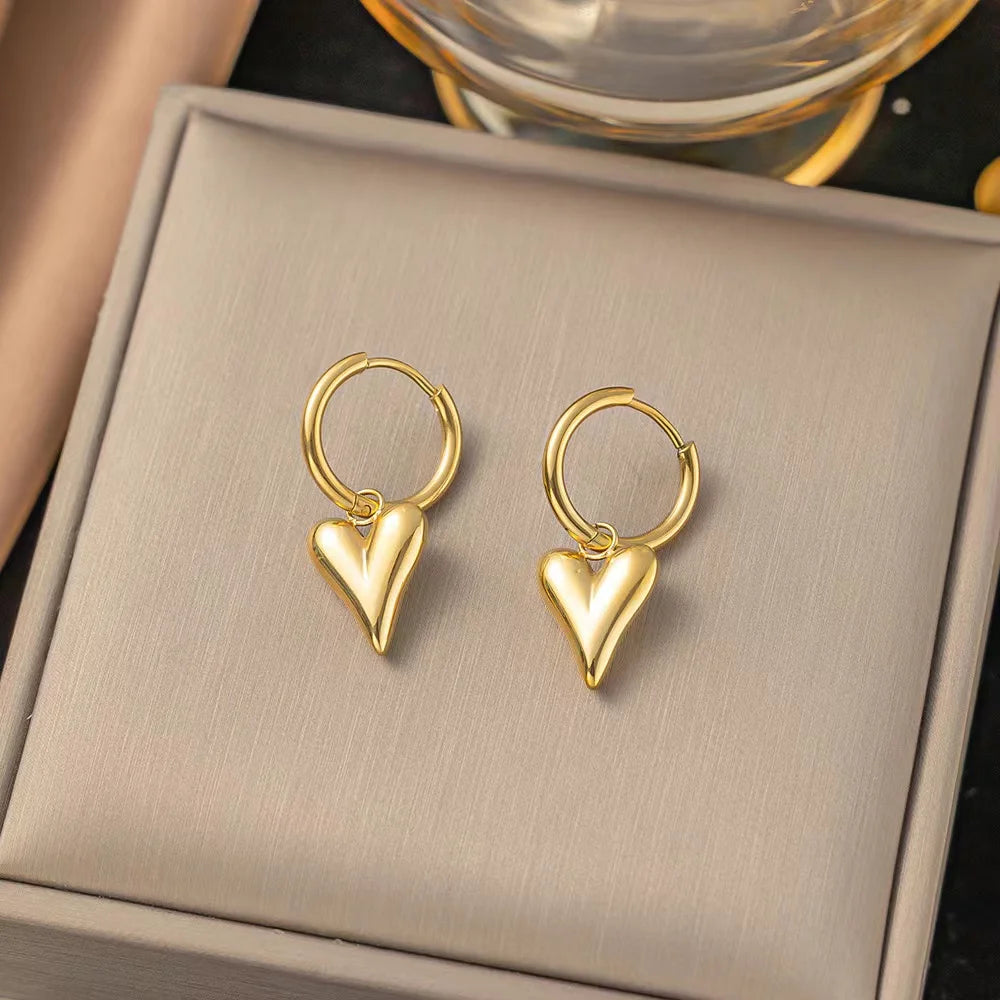 316L Stainless Steel Gold Color Heart Love Necklace Earrings Trendy for Women New Party Gift Waterproof Jewelry Set