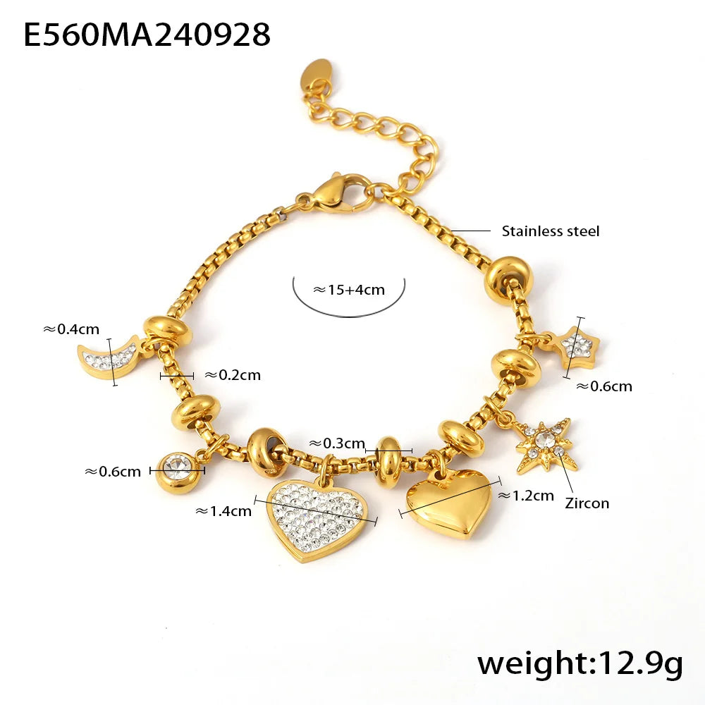 Trendy Moon Heart Stainless Steel Bracelet Bangle for Women Cute Luxury Charm Jewelry Wedding Banquet Gift