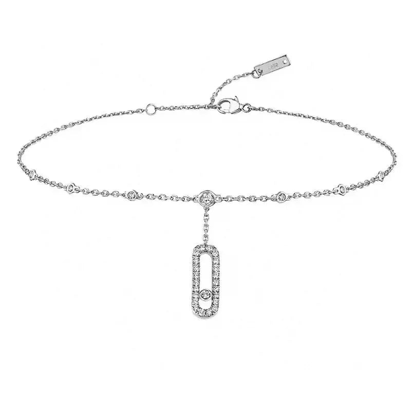 High Quality 925 Sterling Silver Sliding Zirconia Tassels Anklet for Women Luxury Fine Jewelry