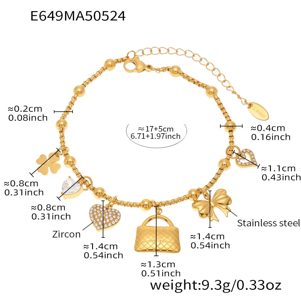 Trendy Moon Heart Stainless Steel Bracelet Bangle for Women Cute Luxury Charm Jewelry Wedding Banquet Gift
