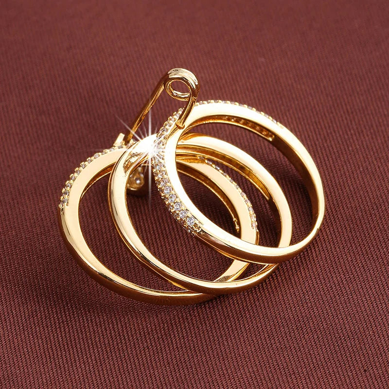 Lady Fashion Pin Connection Three Layers Design Ring for Women Gift Jewelry
