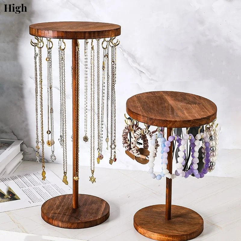 Necklace Holder Organizer, Jewelry Tree Stand with 12 Metal Hooks, Wooden Necklace Display Tower for Home or Show Selling Use