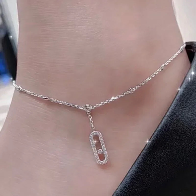 High Quality 925 Sterling Silver Sliding Zirconia Tassels Anklet for Women Luxury Fine Jewelry