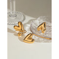 Zora Minimalist Stainless Steel 18K Gold Plated Heart Glossy Earring Open Ring Set Waterproof Attractive Jewelry