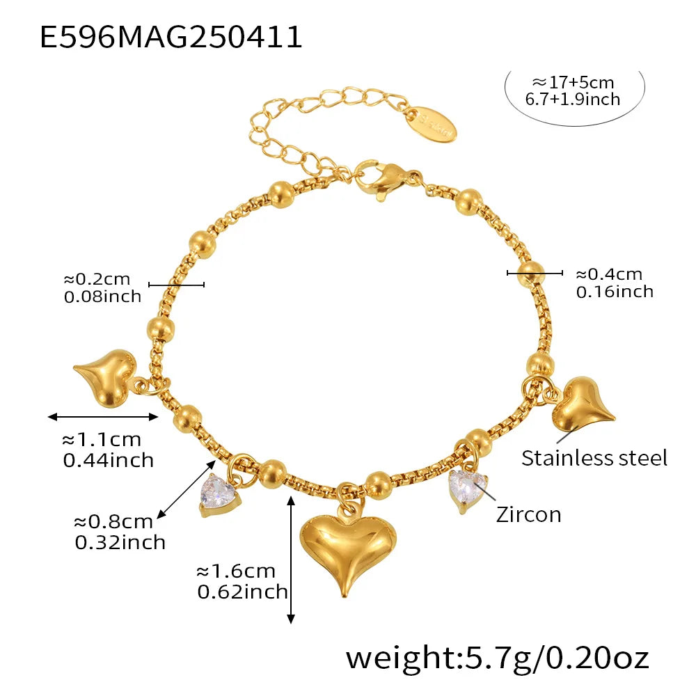 Trendy Moon Heart Stainless Steel Bracelet Bangle for Women Cute Luxury Charm Jewelry Wedding Banquet Gift