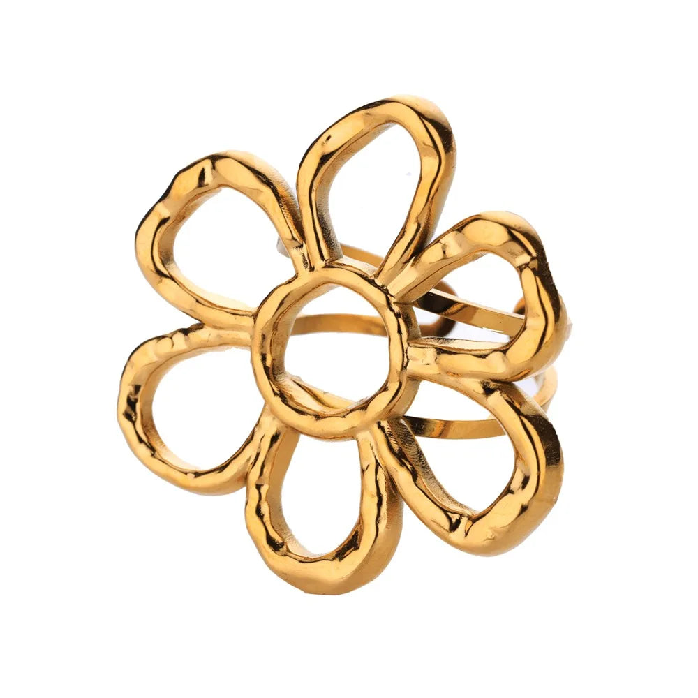 Stainless Steel Exaggerated Big Flower Rings for Women Gold Color Sunflower Finger Ring Female Fashion Aesthetic Jewelry Gift