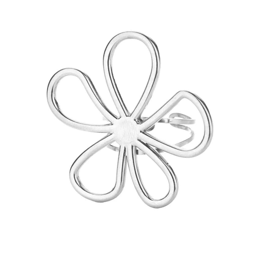 Stainless Steel Exaggerated Big Flower Rings for Women Gold Color Sunflower Finger Ring Female Fashion Aesthetic Jewelry Gift