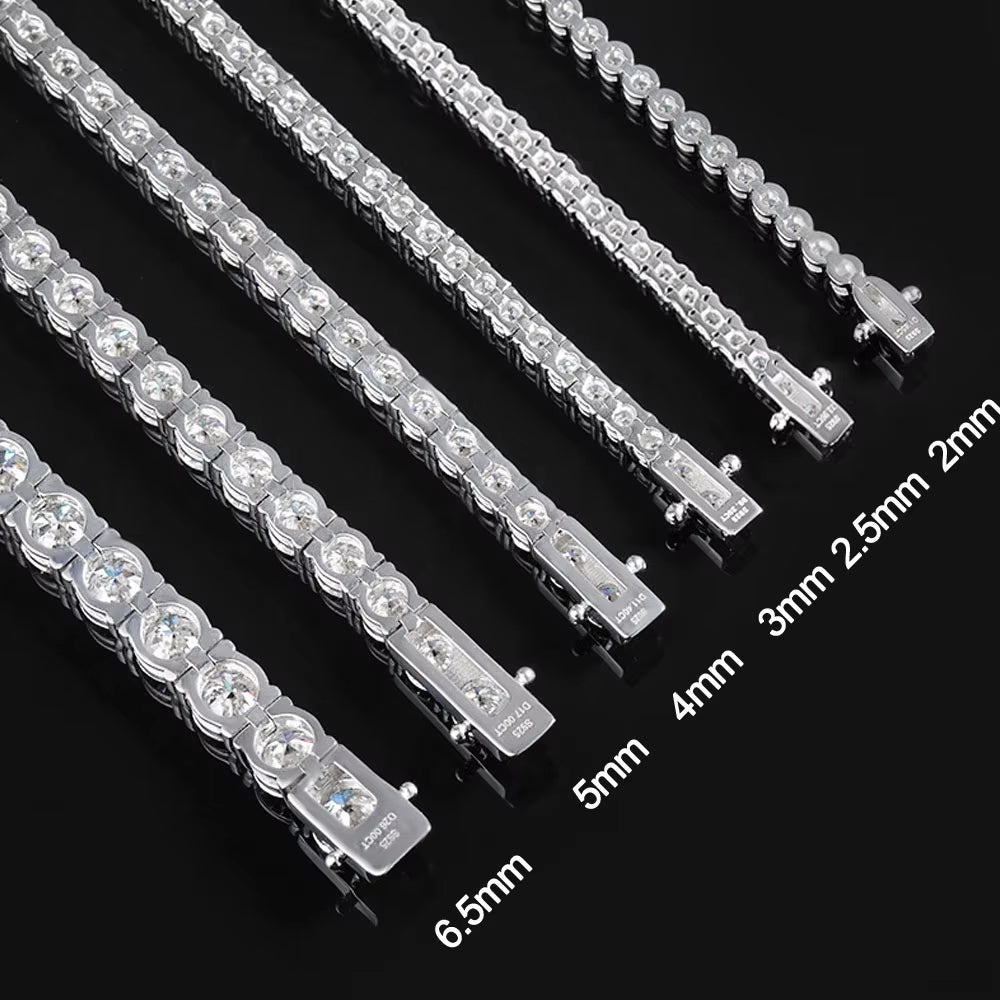 2Mm Moissanite Tennis Bracelet 925 Sterling Silver Plated White Gold Bracelet for Women Man Sparkling Party Jewelry