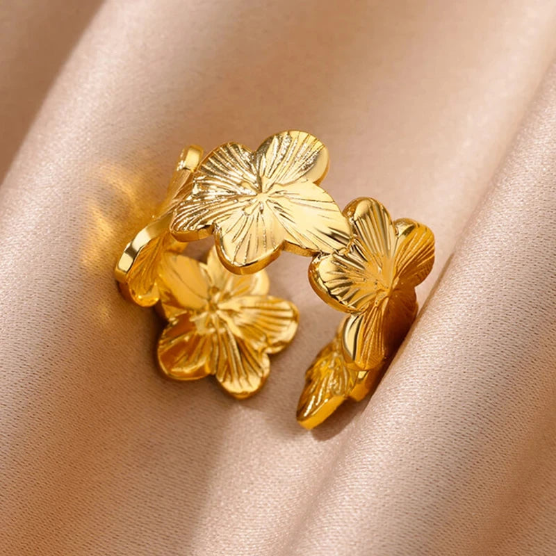 Stainless Steel Exaggerated Big Flower Rings for Women Gold Color Sunflower Finger Ring Female Fashion Aesthetic Jewelry Gift